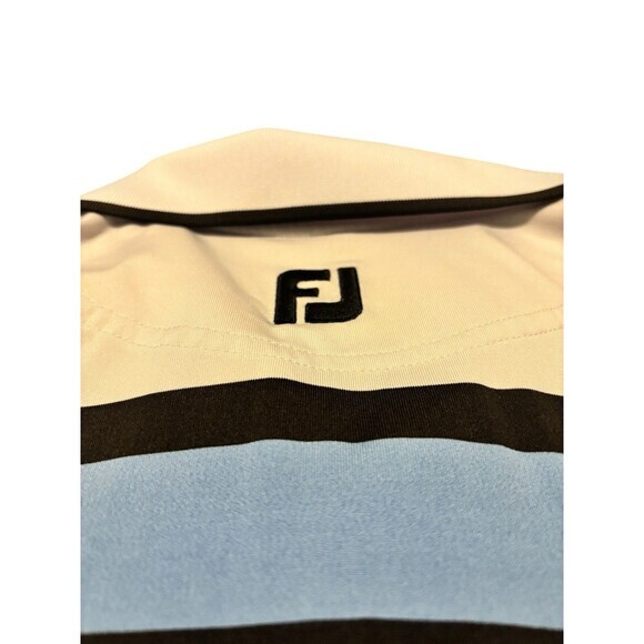 FootJoy FJ Polo Shirt XL White Blue Black Stripe Performance Golf‎ Mens - Picture 5 of 6